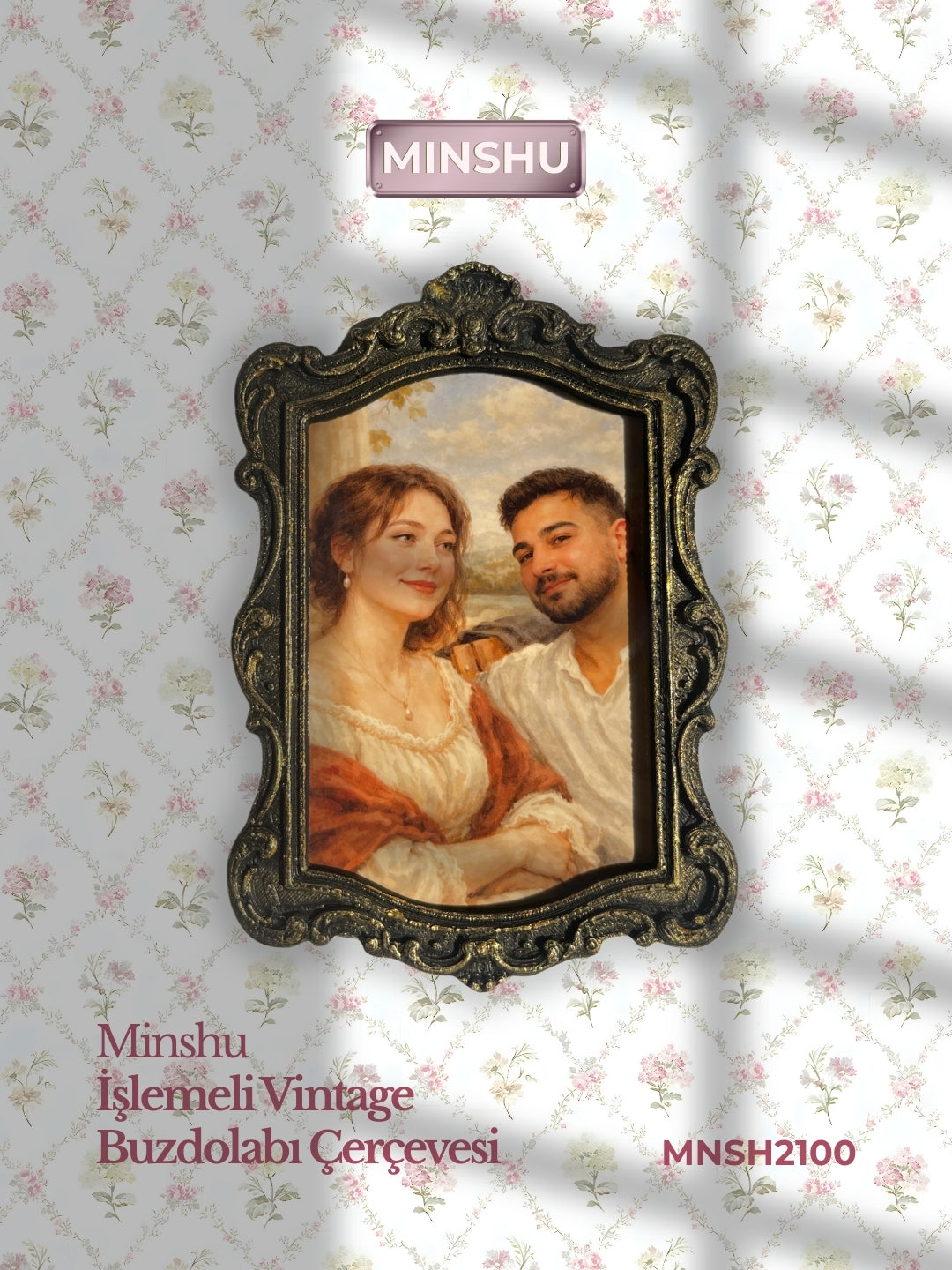 Gold Vintage 4'lü Buzdolabı Çerçeve Seti, Değiştirilebilir Fotoğraflı Vintage Buzdolabı/Ev Dekoru