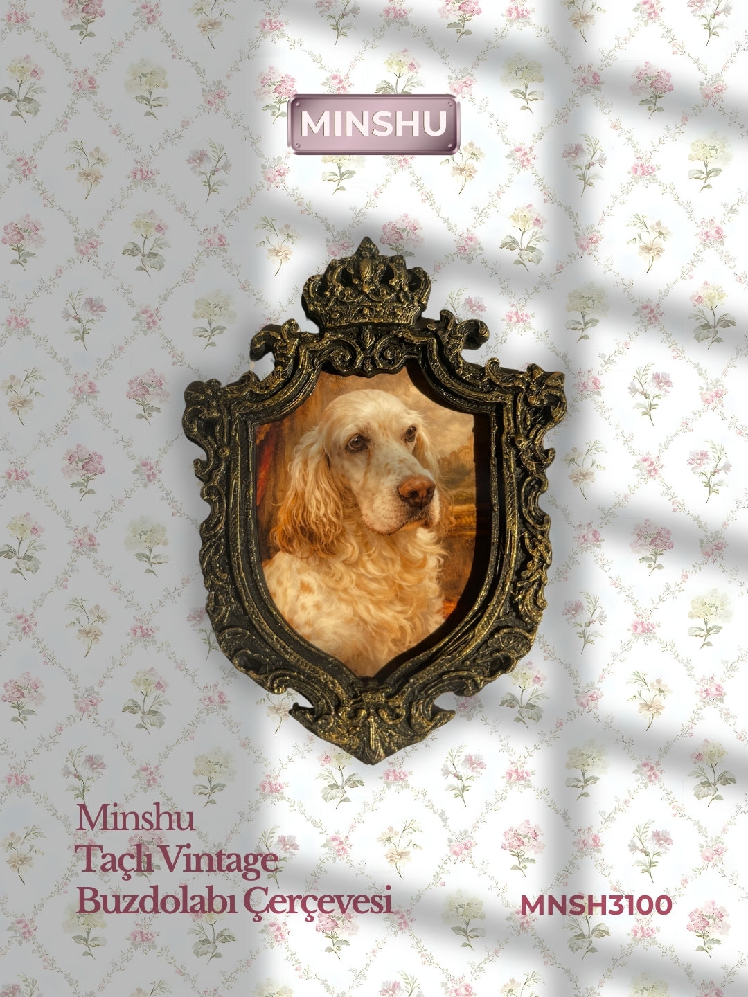 Gold Vintage 4'lü Buzdolabı Çerçeve Seti, Değiştirilebilir Fotoğraflı Vintage Buzdolabı/Ev Dekoru