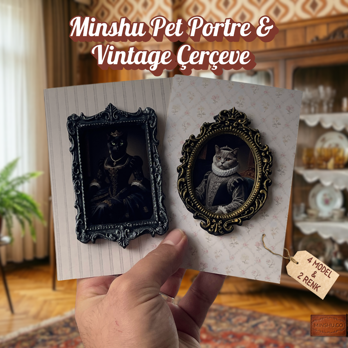 Vintage Pet Portre, Buzdolabı Çerçevesi, Değiştirilebilir Fotoğraflı Buzdolabı/Ev Dekoru