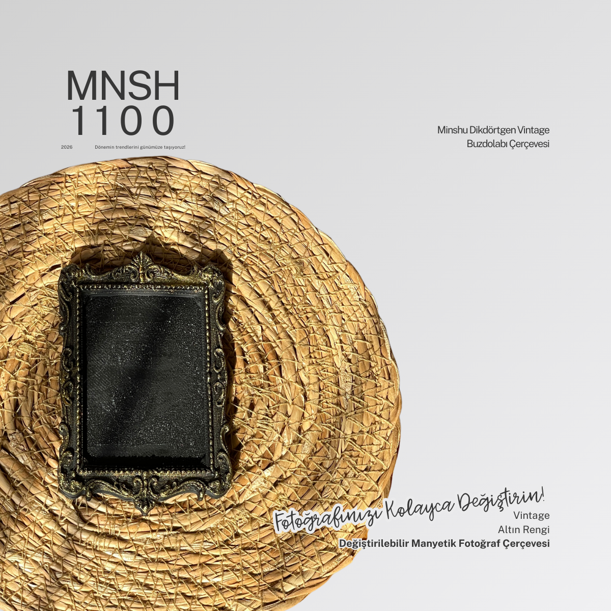 Dikdörtgen Vintage Buzdolabı Çerçevesi, Değiştirilebilir Fotoğraflı Buzdolabı/Ev Dekoru