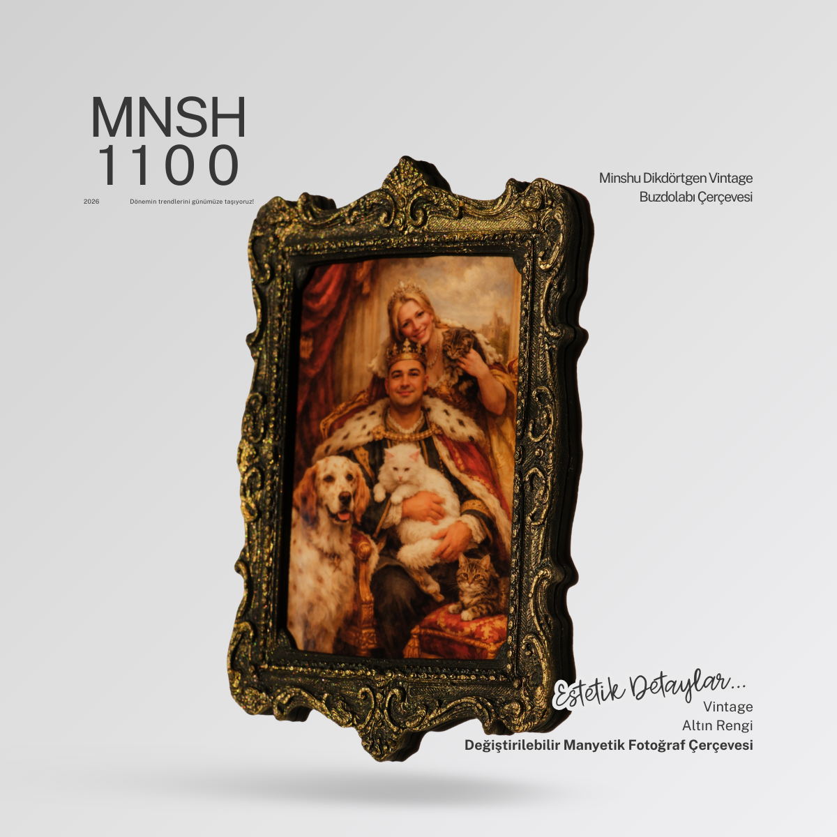 Dikdörtgen Vintage Buzdolabı Çerçevesi, Değiştirilebilir Fotoğraflı Buzdolabı/Ev Dekoru