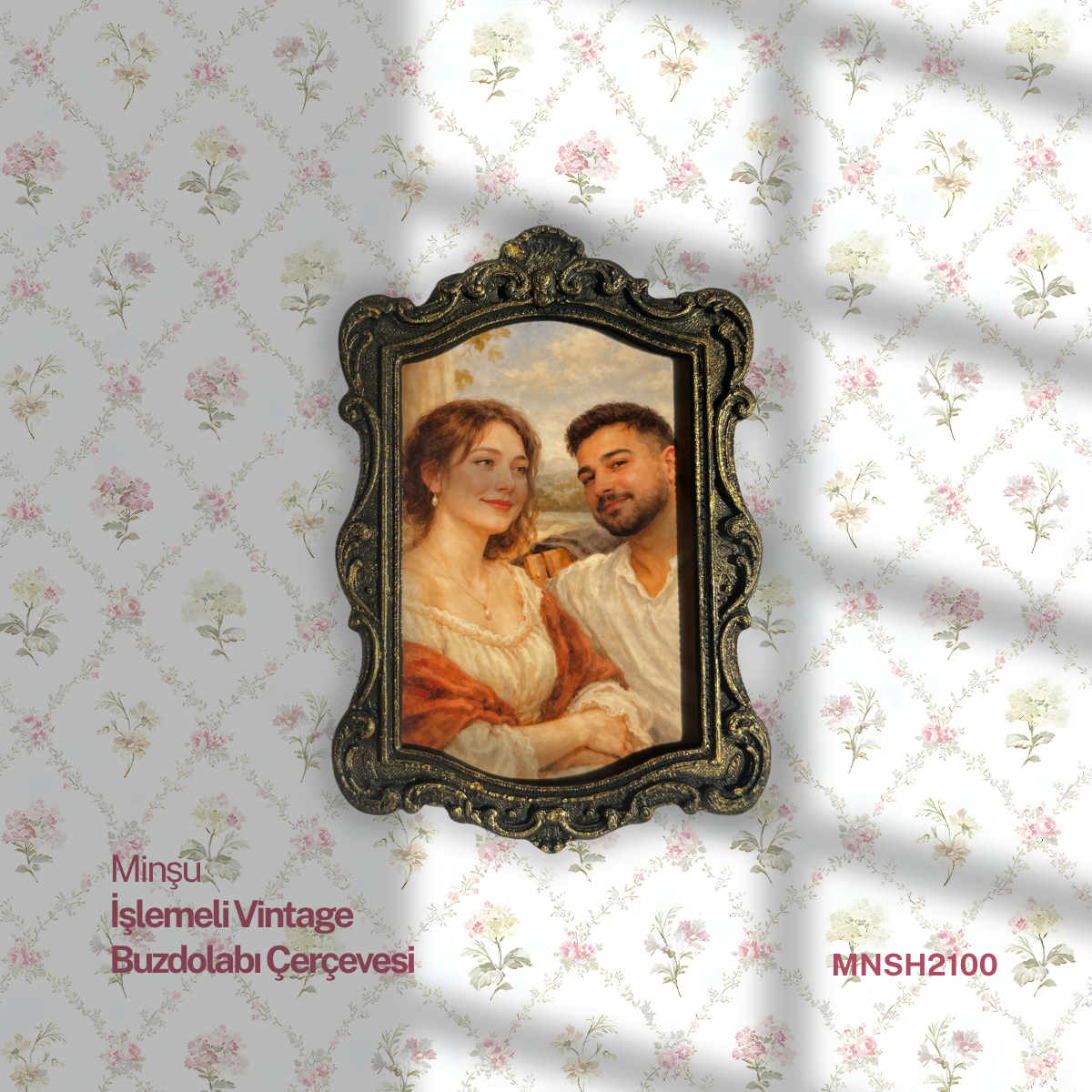 İşlemeli Vintage Buzdolabı Çerçevesi, Değiştirilebilir Fotoğraflı Buzdolabı/Ev Dekoru