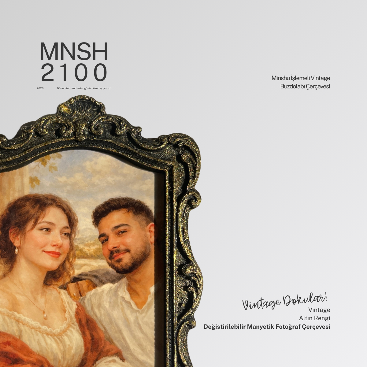 İşlemeli Vintage Buzdolabı Çerçevesi, Değiştirilebilir Fotoğraflı Buzdolabı/Ev Dekoru