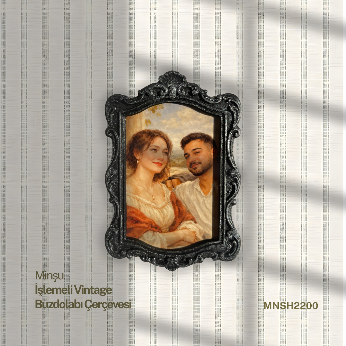 İşlemeli Vintage Buzdolabı Çerçevesi, Değiştirilebilir Fotoğraflı Buzdolabı/Ev Dekoru