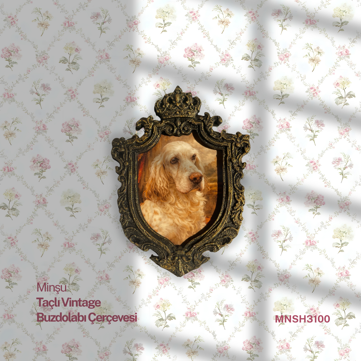 Taçlı Vintage Buzdolabı Çerçevesi, Değiştirilebilir Fotoğraflı Buzdolabı/Ev Dekoru