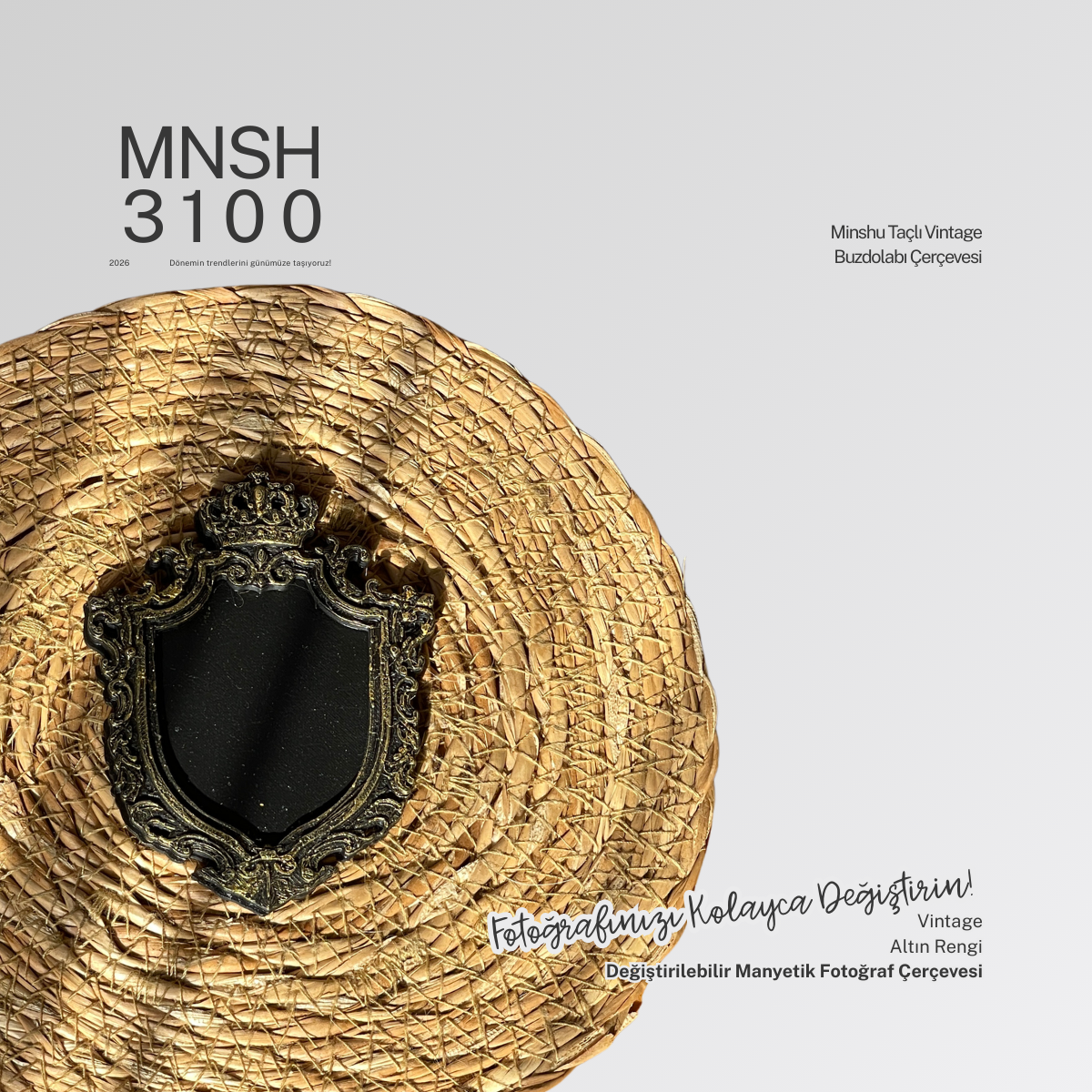 Taçlı Vintage Buzdolabı Çerçevesi, Değiştirilebilir Fotoğraflı Buzdolabı/Ev Dekoru