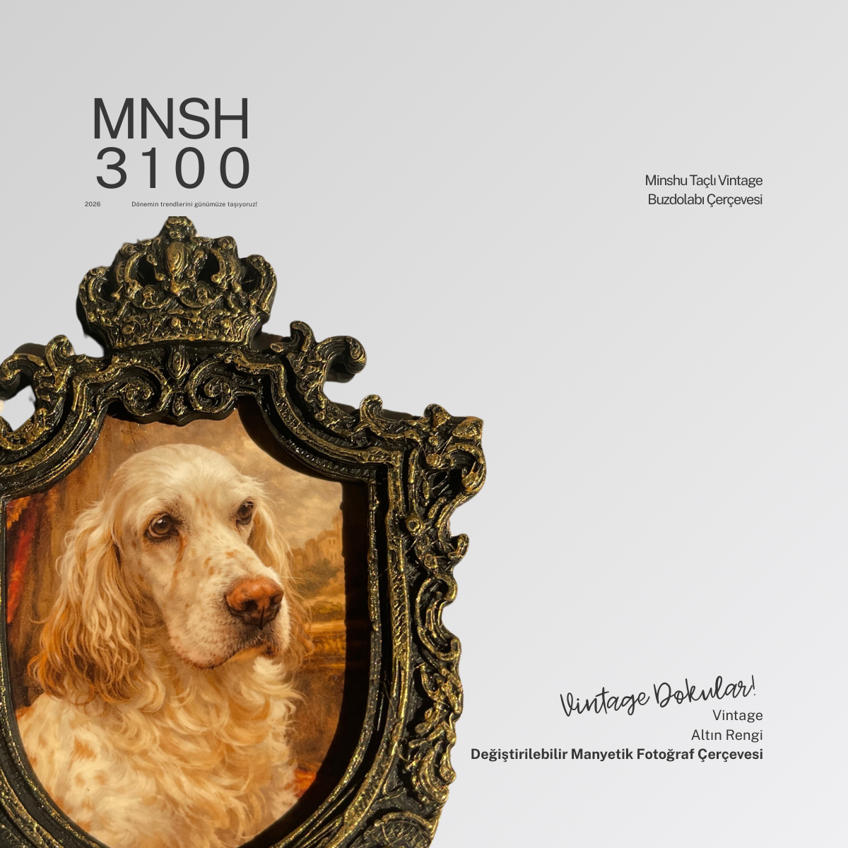 Taçlı Vintage Buzdolabı Çerçevesi, Değiştirilebilir Fotoğraflı Buzdolabı/Ev Dekoru