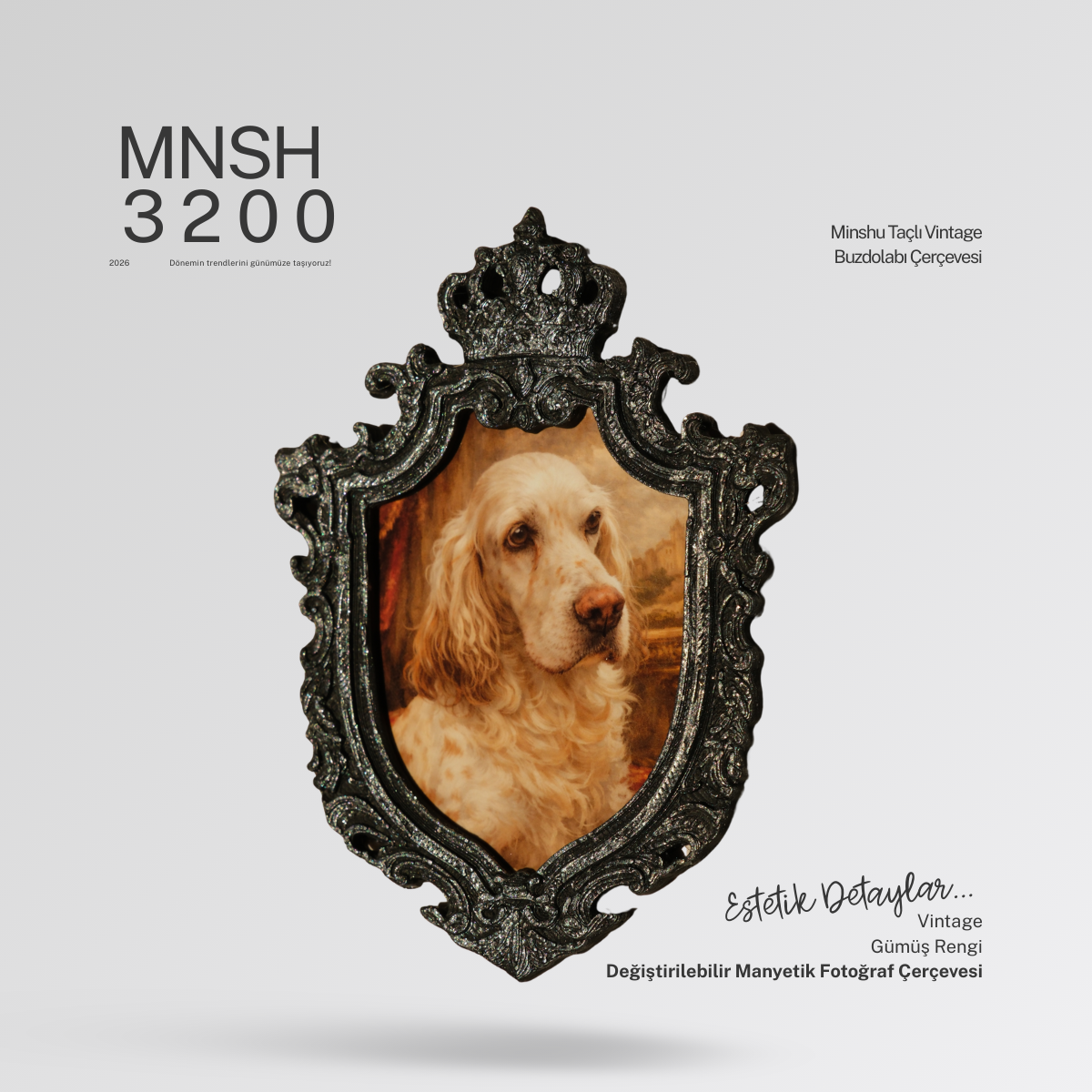 Taçlı Vintage Buzdolabı Çerçevesi, Değiştirilebilir Fotoğraflı Buzdolabı/Ev Dekoru