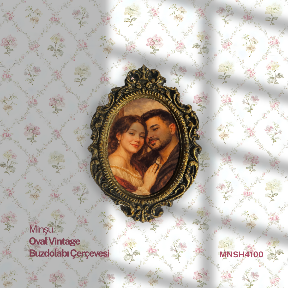 Oval Vintage Buzdolabı Çerçevesi, Değiştirilebilir Fotoğraflı Buzdolabı/Ev Dekoru