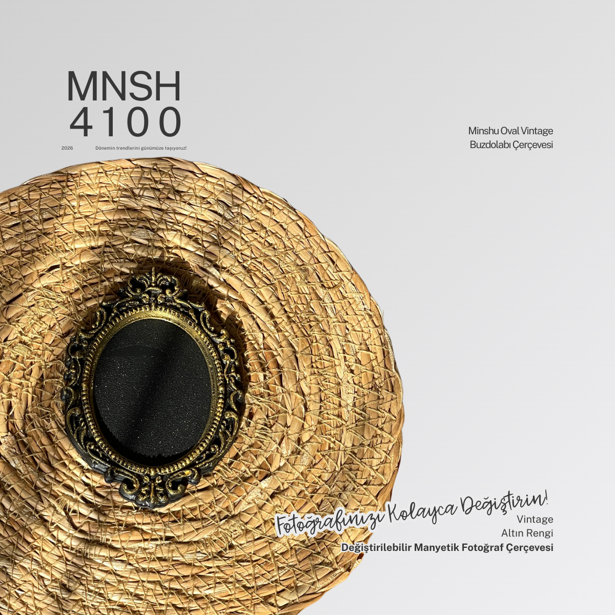 Oval Vintage Buzdolabı Çerçevesi, Değiştirilebilir Fotoğraflı Buzdolabı/Ev Dekoru