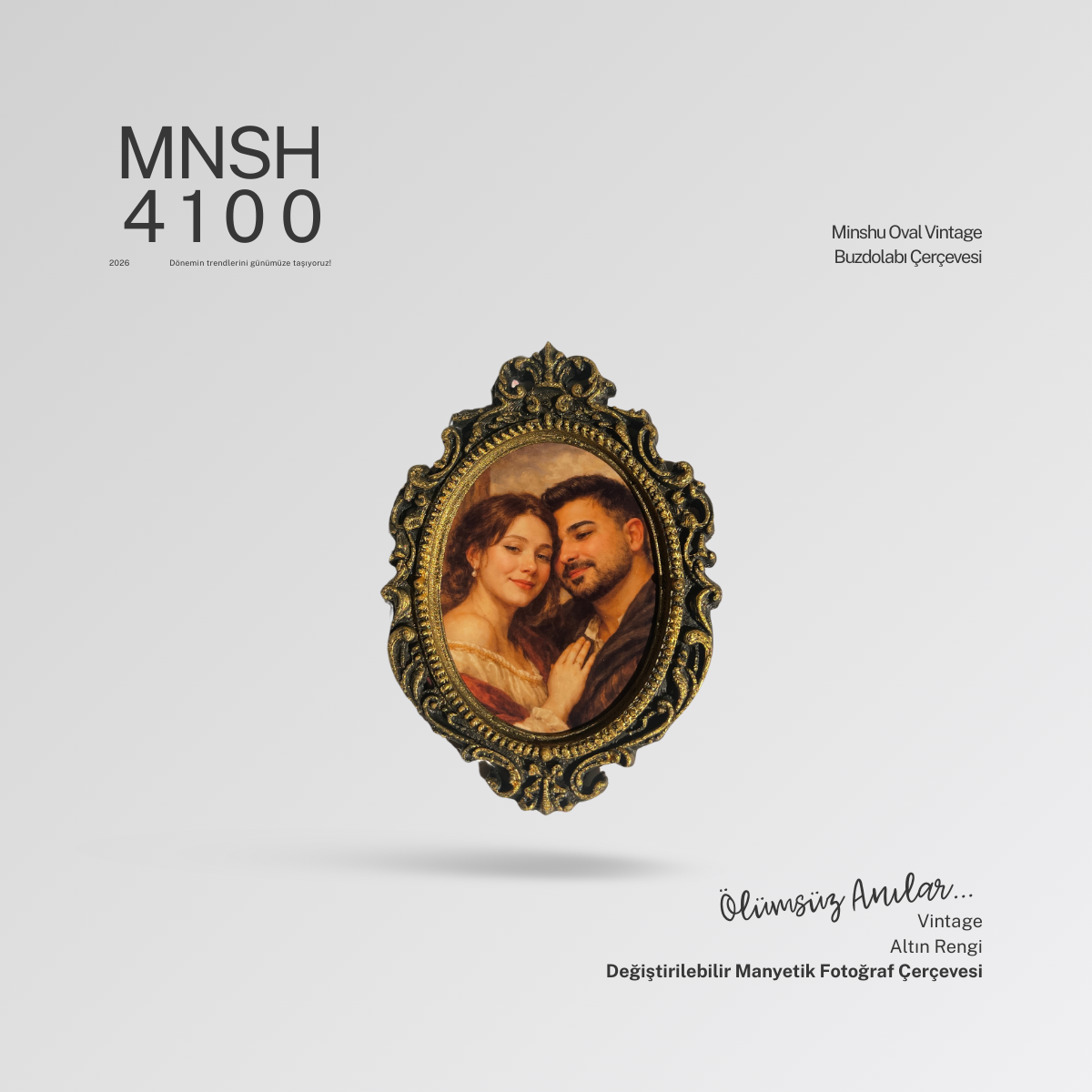 Oval Vintage Buzdolabı Çerçevesi, Değiştirilebilir Fotoğraflı Buzdolabı/Ev Dekoru