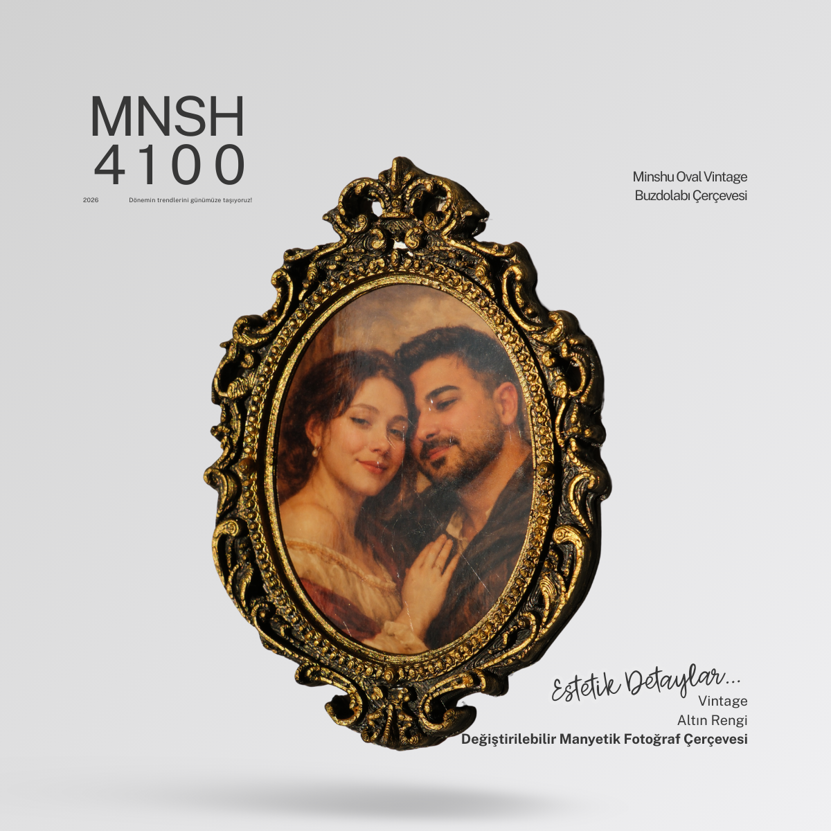 Oval Vintage Buzdolabı Çerçevesi, Değiştirilebilir Fotoğraflı Buzdolabı/Ev Dekoru