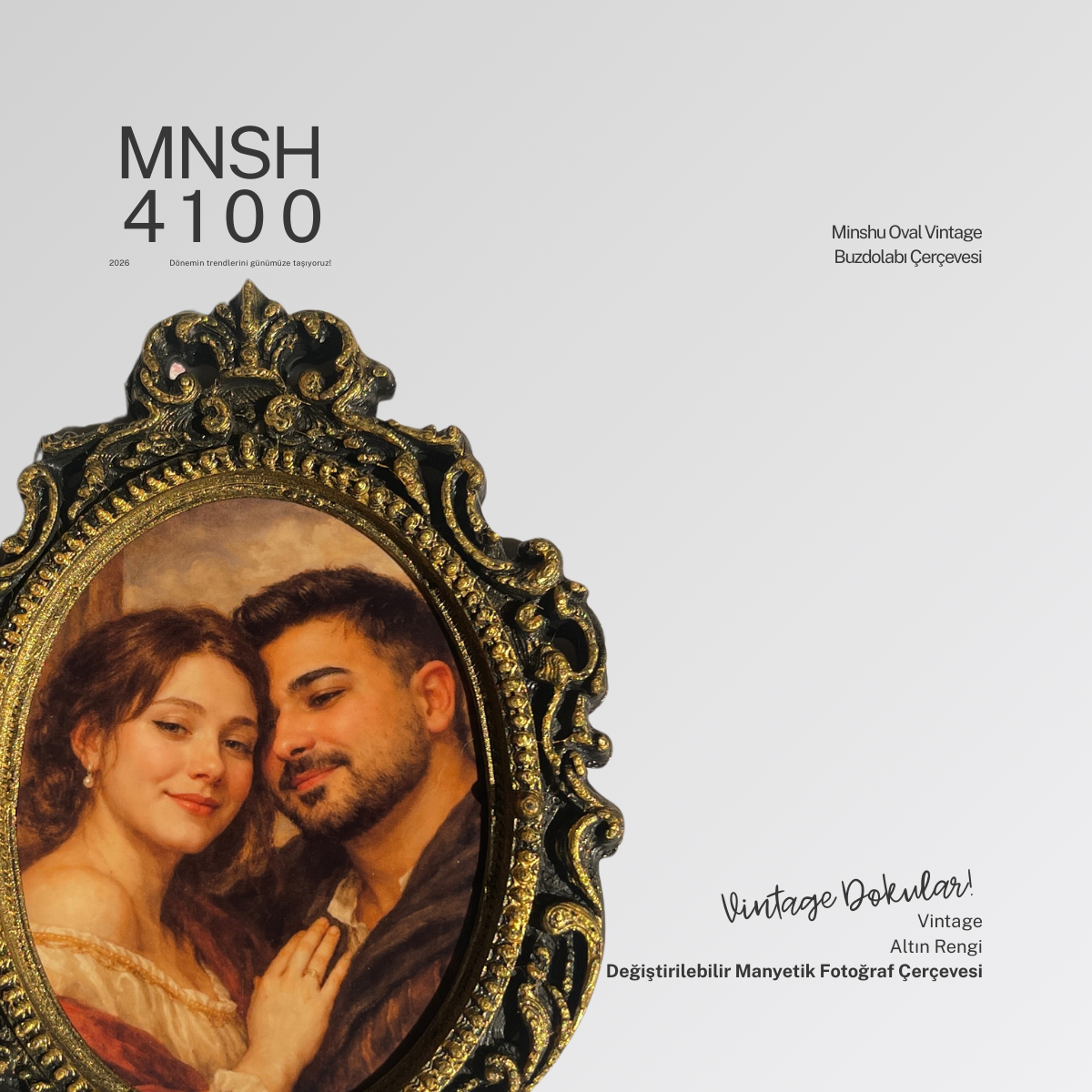 Oval Vintage Buzdolabı Çerçevesi, Değiştirilebilir Fotoğraflı Buzdolabı/Ev Dekoru