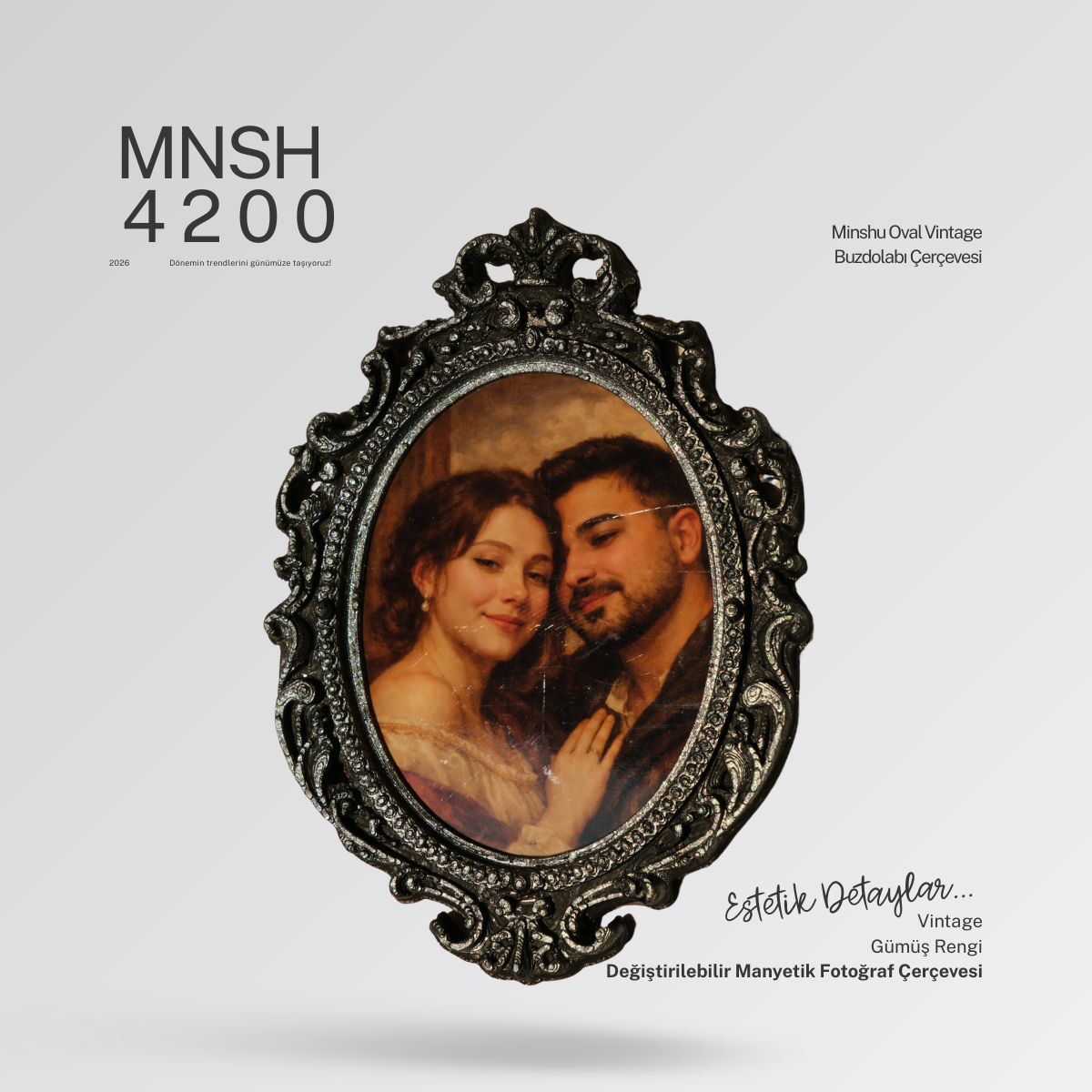 Oval Vintage Buzdolabı Çerçevesi, Değiştirilebilir Fotoğraflı Buzdolabı/Ev Dekoru